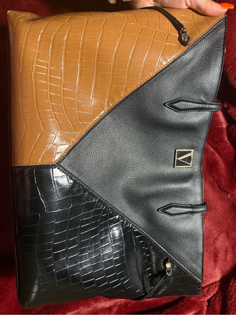 Victoria's Secret Black and Brown Croc-Texture Tote